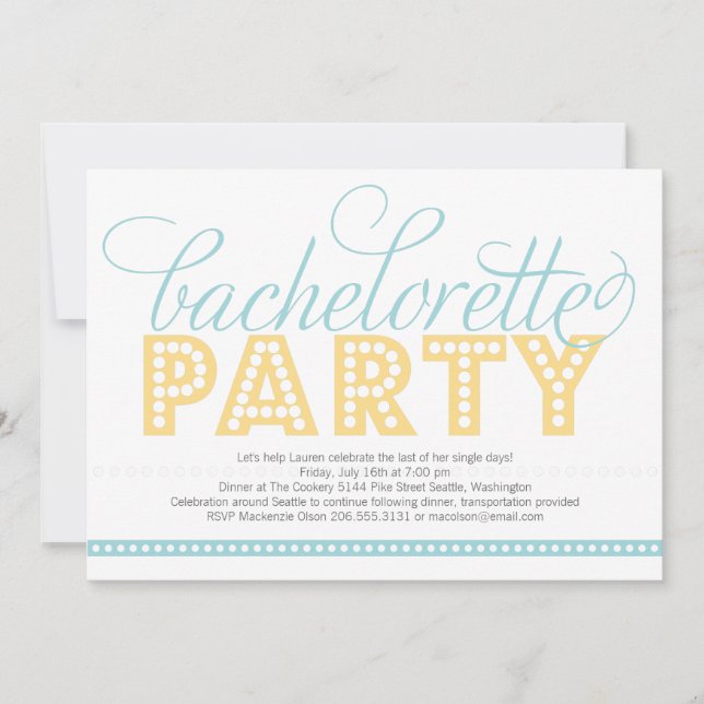 Bright Lights Bachelorette Party Invitation (Front)