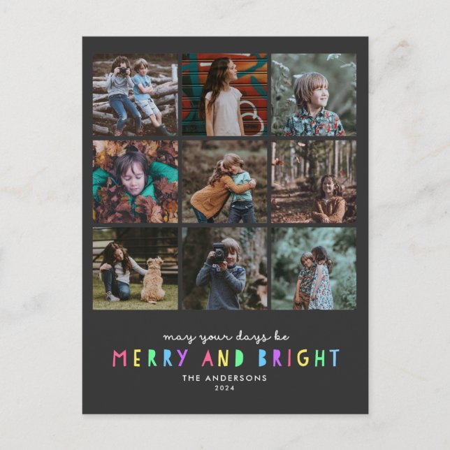Bright Lights Holiday Multi Photo Postcard (Front)