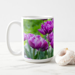 Bright lilac tulips on a sunny day coffee mug