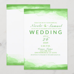 Bright Lime Green Watercolor Chic Modern Wedding Invitation