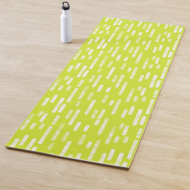 Bright Lime Green/White Inky Rounded Lines Pattern Yoga Mat (In Situ)