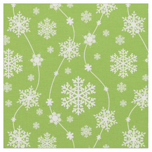 Bright Lime Green Winter White Snowflake Pattern Fabric
