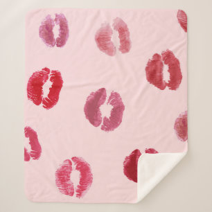 Bright Lips Imprints Valentine Pattern Sherpa Blanket