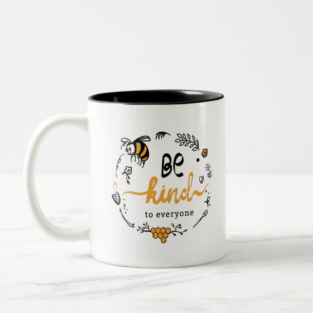 Bright logo with kind bee Two-Tone coffee mug (Left)