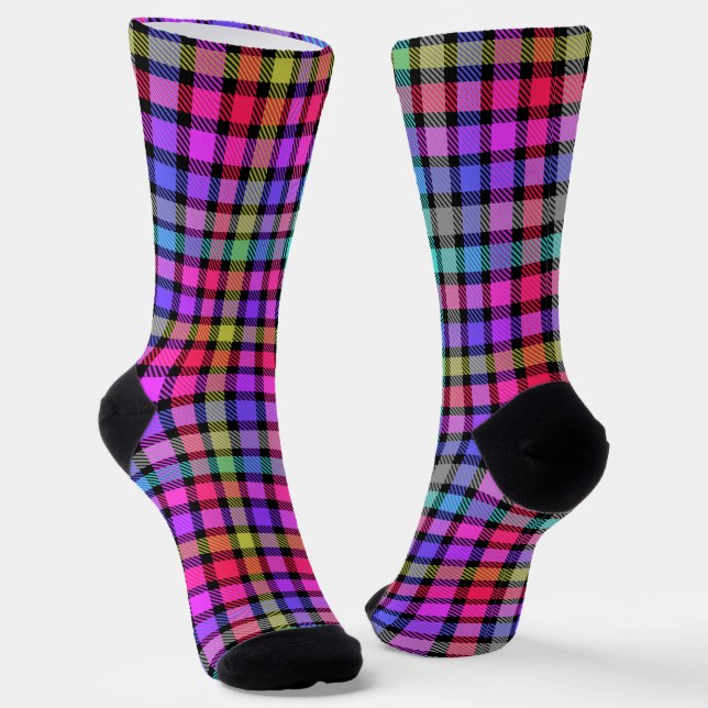 Bright Madras Plaid Rainbow Check Socks (Angled)