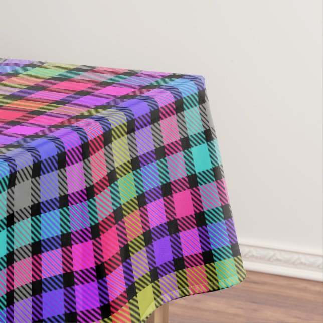 Bright Madras Plaid Rainbow Check Tablecloth (In Situ)