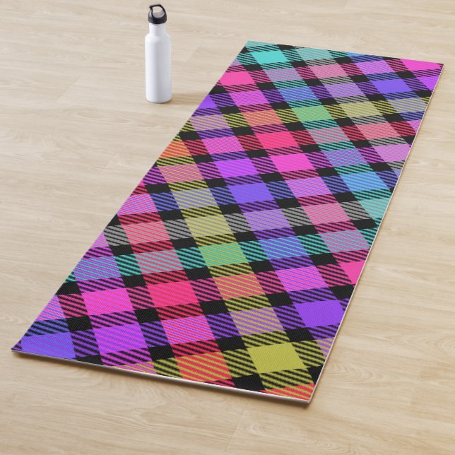 Bright Madras Plaid Rainbow Check Yoga Mat (In Situ)