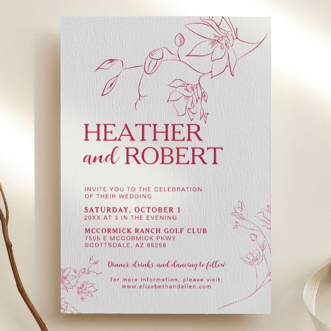Bright Magenta Fun Floral Botanical Boho Wedding Invitation (Creator Uploaded)