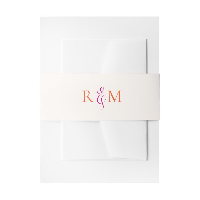 Bright Magenta Orange Simple Monogram Wedding Invitation Belly Band (Front Example)