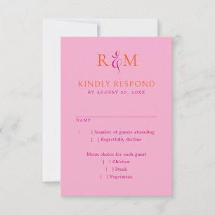 Bright Magenta Orange Simple Monogram Wedding RSVP Card