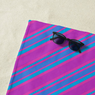 Bright Magenta Purple Blue Diagonal Stripes Beach Towel
