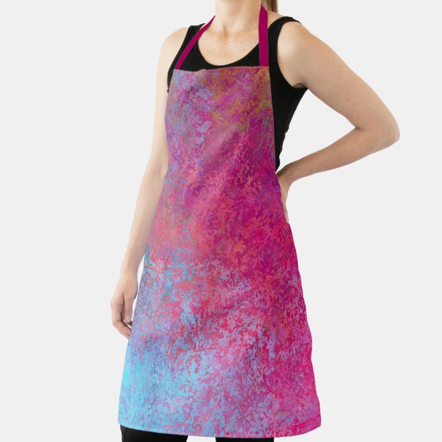 Bright Magenta Sunset Abstract Acrylic Pour Apron (Insitu)