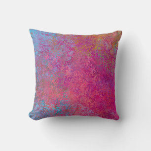 Bright Magenta Sunset Abstract Acrylic Pour Cushion
