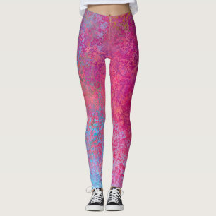 Bright Magenta Sunset Abstract Acrylic Pour Leggings