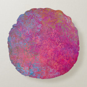 Bright Magenta Sunset Abstract Acrylic Pour Round Cushion