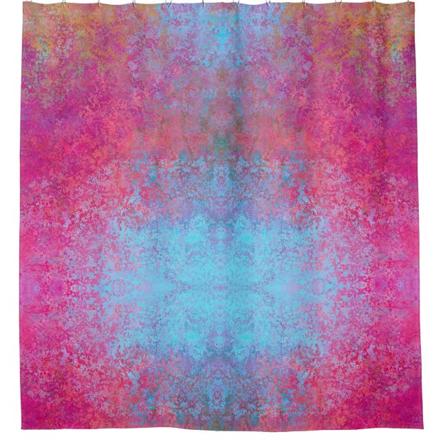 Bright Magenta Sunset Abstract Acrylic Pour Shower Curtain (Front)