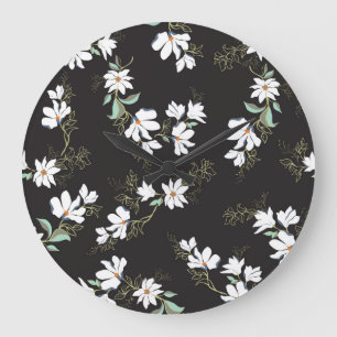 Bright Magnolia Floral Seamless Pattern Large Clock
