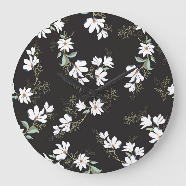 Bright Magnolia Floral Seamless Pattern Large Clock (Front)