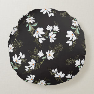 Bright Magnolia Floral Seamless Pattern Round Cushion