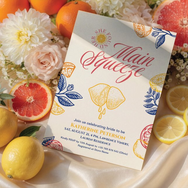 Bright Main Squeeze Citrus Bridal Shower Invitation (Creator Uploaded)