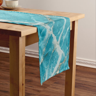 Bright Marble Aqua Elegant Refined Look Short Table Runner