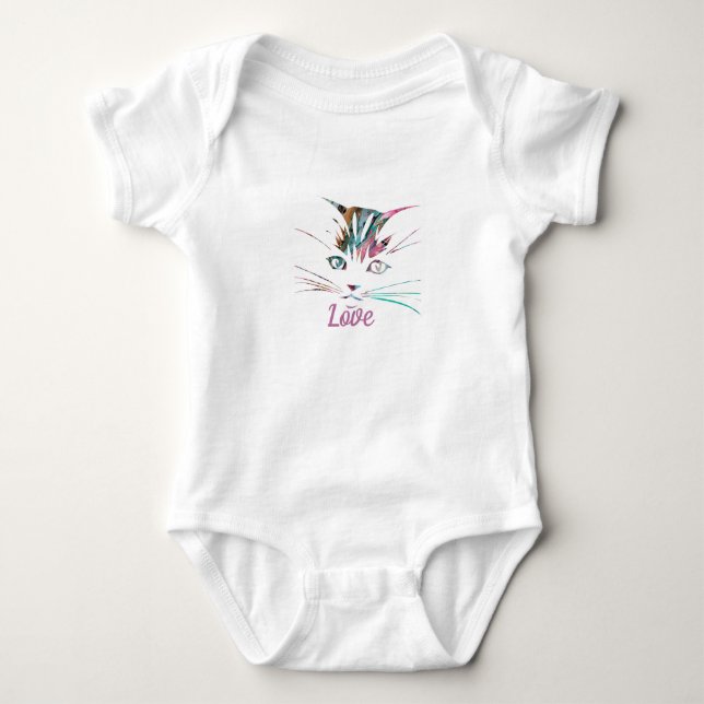 Bright marble cat face baby bodysuit (Front)