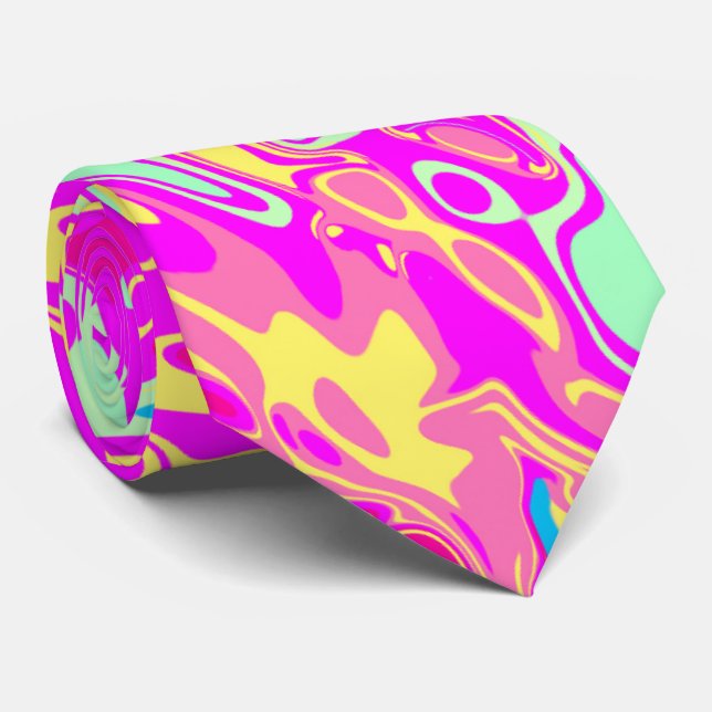 Bright Marbleised Colours Abstract Design on Tie (Rolled)