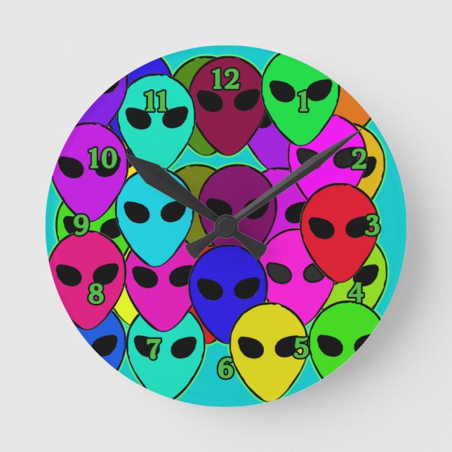 Bright Mass of Alien Faces Wall Clock (Front)