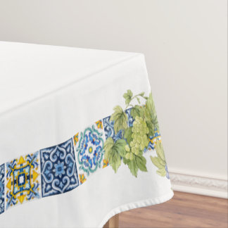 Bright Mediterranean Sicilian Majolica Tile Grapes Tablecloth