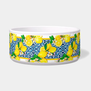 Bright Mediterranean Sicilian Tile Lemons Pet Bowl