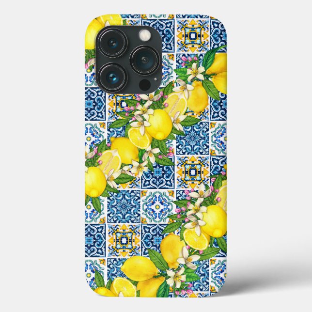 Bright Mediterranean Sicilian Tiles Citrus Lemons Case-Mate iPhone Case (Back)