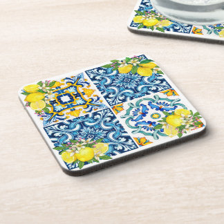 Bright Mediterranean Sicilian Tiles Citrus Lemons Coaster