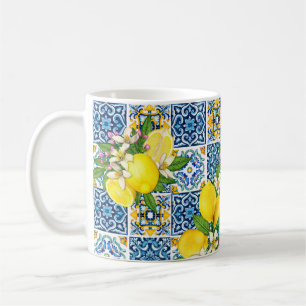 Bright Mediterranean Sicilian Tiles Citrus Lemons  Coffee Mug