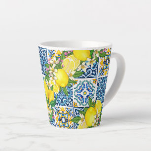 Bright Mediterranean Sicilian Tiles Citrus Lemons Latte Mug