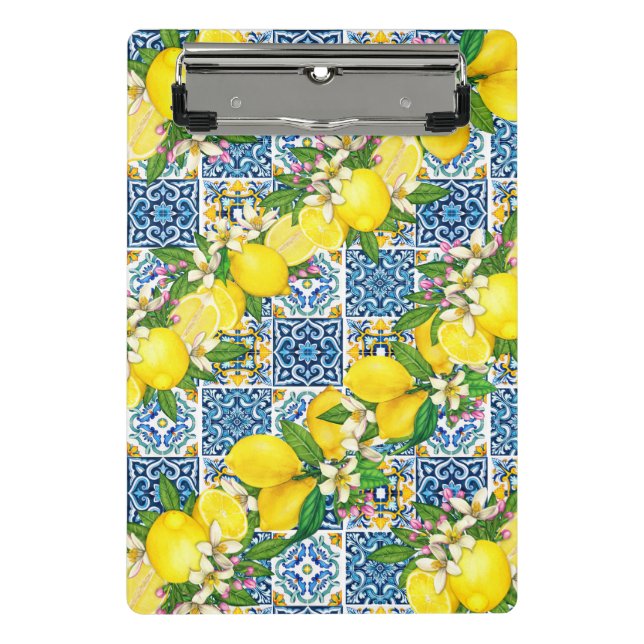 Bright Mediterranean Sicilian Tiles Citrus Lemons Mini Clipboard (Front)