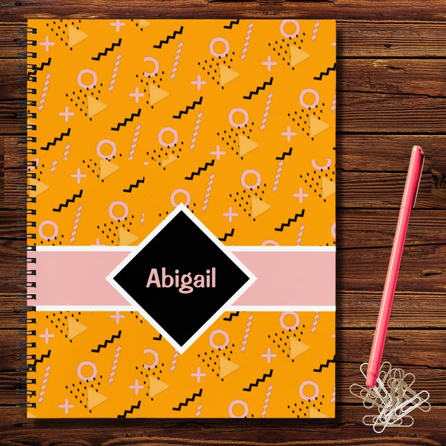 Bright Memphis Pattern Personised Notebook Orange (Creator Uploaded)