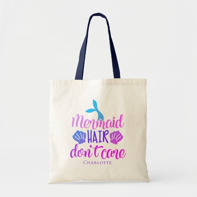 Bright Mermaid Hair Don't Care Mermaid Tote Bag (Front)