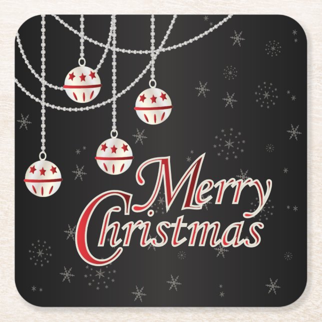 Bright Merry Christmas | Black Square Paper Coaster (Front)