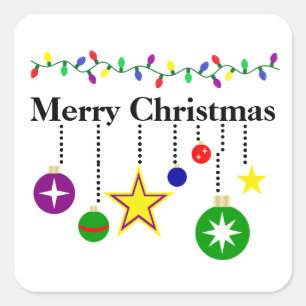 Bright Merry Christmas Ornaments Square Stickers