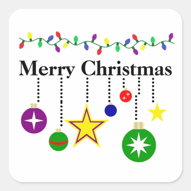 Bright Merry Christmas Ornaments Square Stickers (Front)