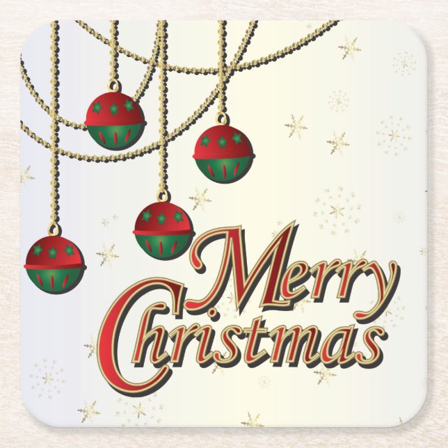 Bright Merry Christmas Square Paper Coaster (Front)
