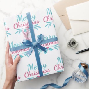 Bright & Merry Christmas Text White Seamless Wrapping Paper
