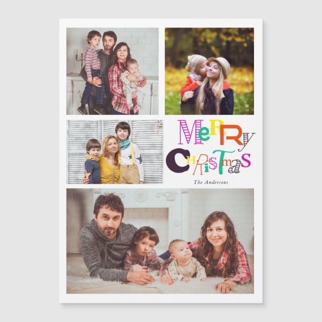 bright merry christmas typography 4 photo collage (Front)