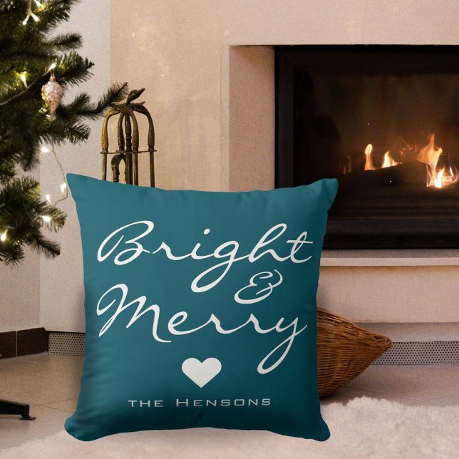Bright Merry Script Heart Family Name Christmas Cushion (Creator Uploaded)
