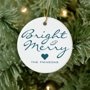 Bright Merry Script Heart Pattern Family Christmas Ceramic Tree Decoration