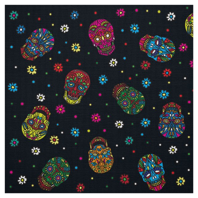 Bright mexican floral skull fabric (Swatch)