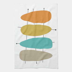 Bright Mid Century Guitar Picks on Lines Tea Towel
