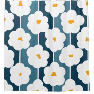 Bright Mid-Century Modern Floral Pattern Shower Curtain