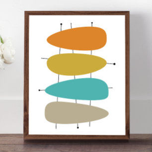 Bright Mid Century Teardrops and Lines Poster