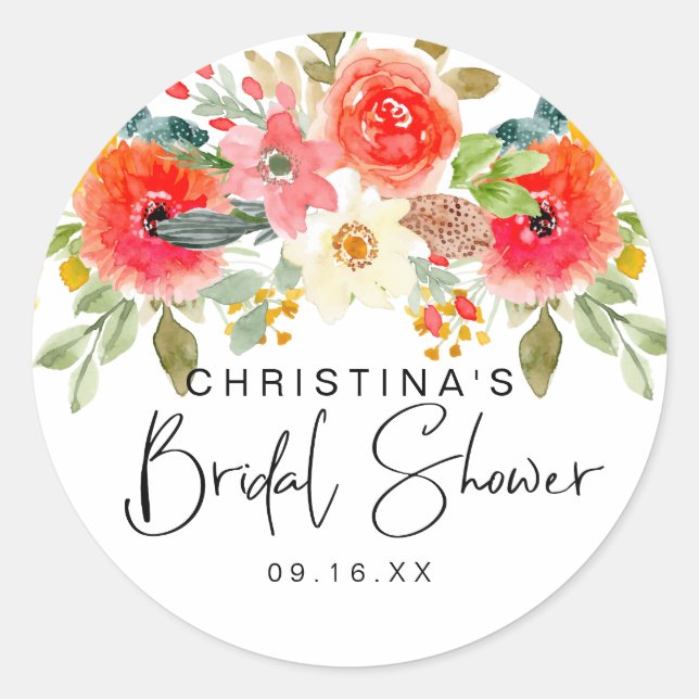 Bright Mid Summer Floral Bridal Shower Classic Round Sticker (Front)
